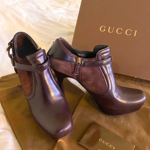Gucci Women's Black Belted Leather & Suede Low Ankle High Heel Boots, size 11 B